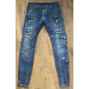 Violent Rose Men's Distressed‎ Cargo Skinny Jeans Blue 32x32 Turkey